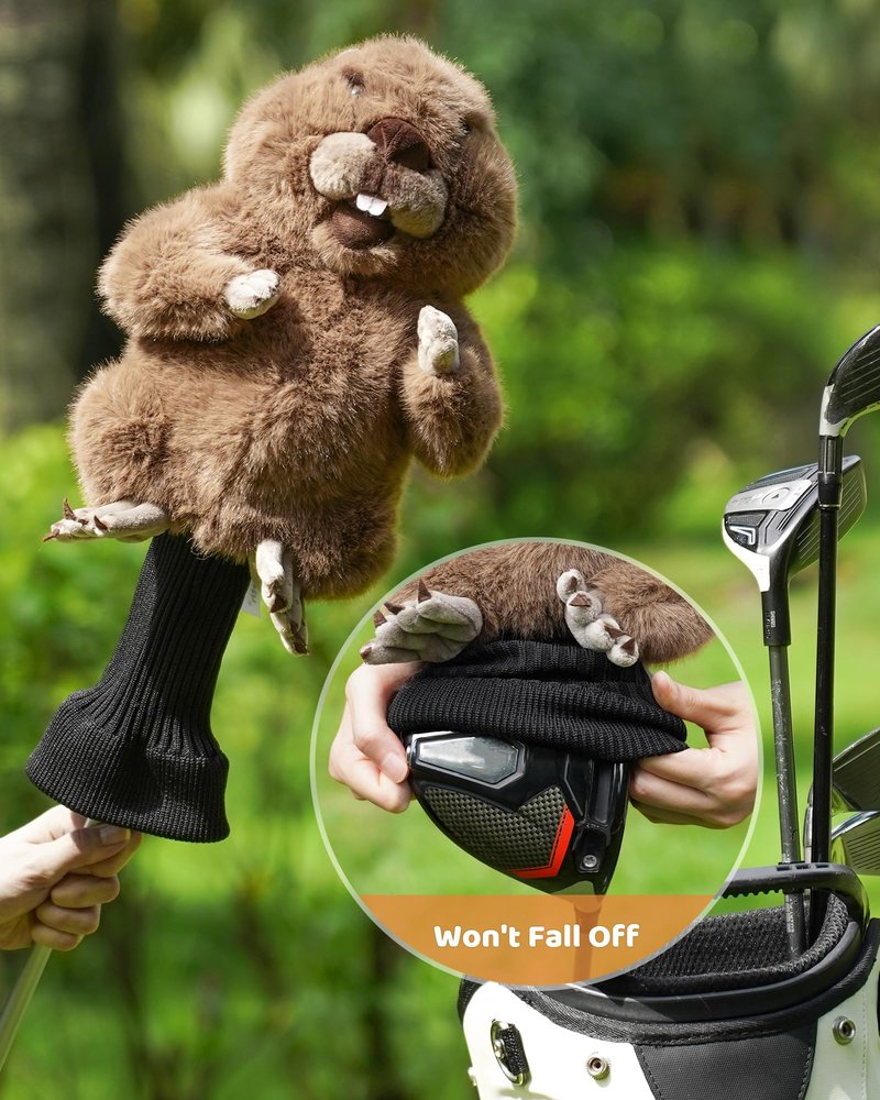 Big Teeth Groundhog Plush Driver Headcover Animal, Funny Gopher Driver Head Cover for 460cc Club, Woodland Golf Head Covers for Woods and Driver