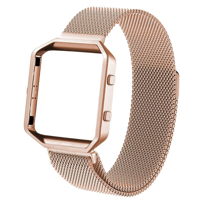 Wongeto Metal Band Compatible with Fitbit Blaze Bands with Metal Frame,Stainless Steel Mesh Loop Adjustable Wristband Replacement Strap for Women Men Compatible with Fitbit Blaze (Rose Gold)