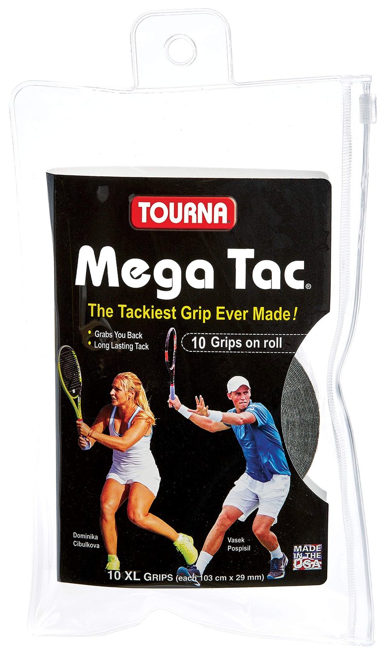Tourna Mega Tac Extra Tacky Overgrip, Black, 10-Pack
