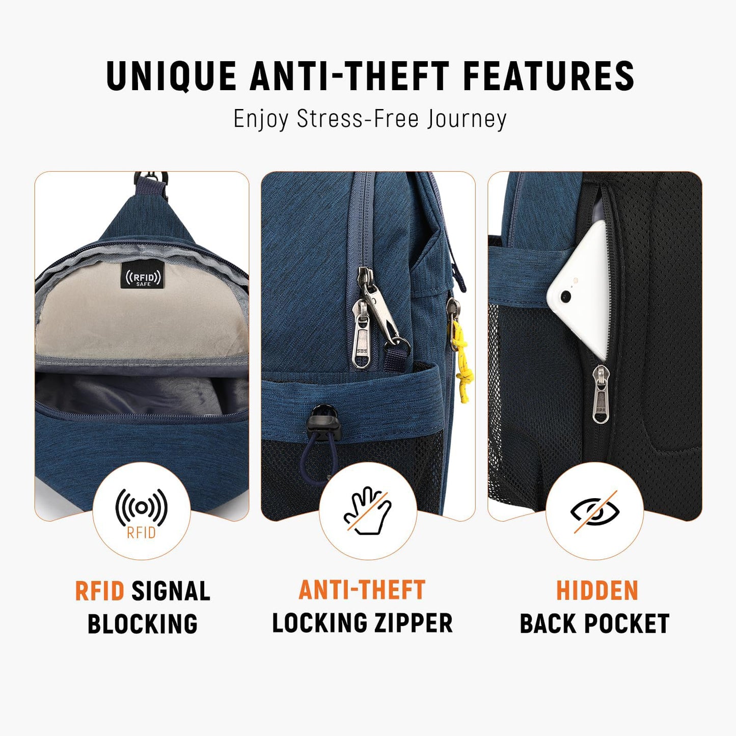 SKYSPER Sling Bag Anti-Theft Crossbody Bag RFID Travel Cross Body Shoulder Sling Backpack(Darkblue)