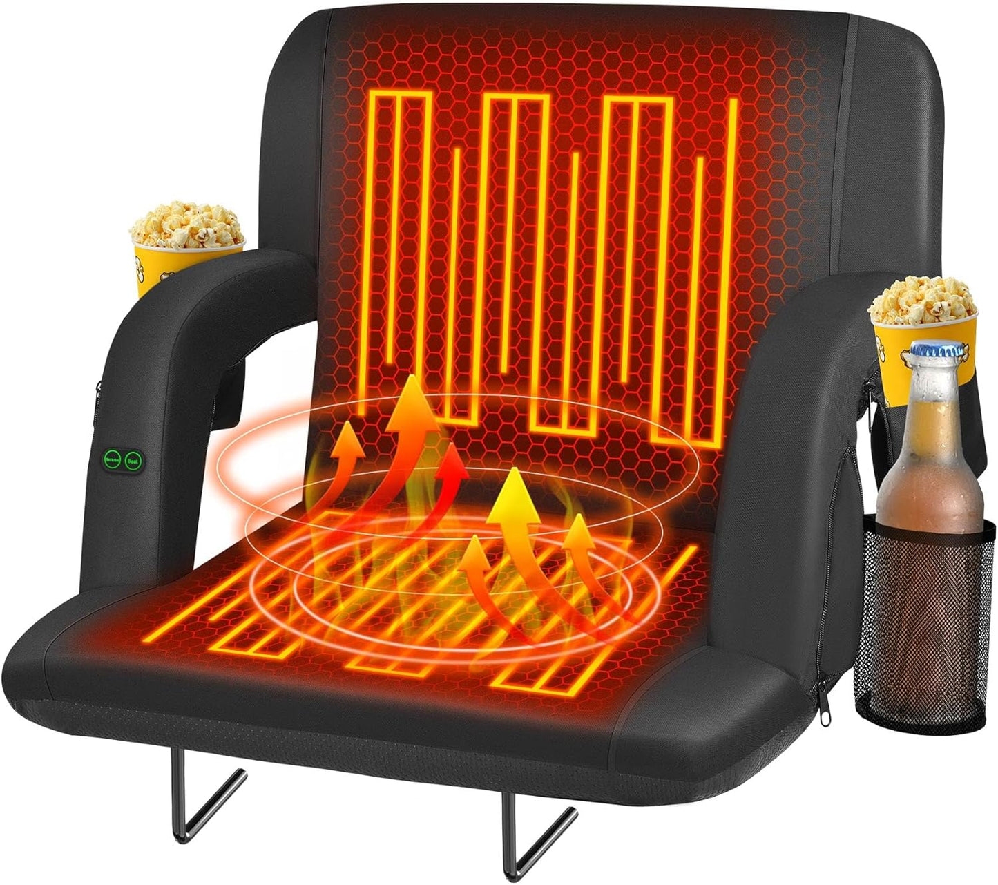 Seeutek Heated Stadium Seats - Comfortable Bleacher Chair with Back Support & 3 Heat Levels | 23-Inch, 5 Pockets