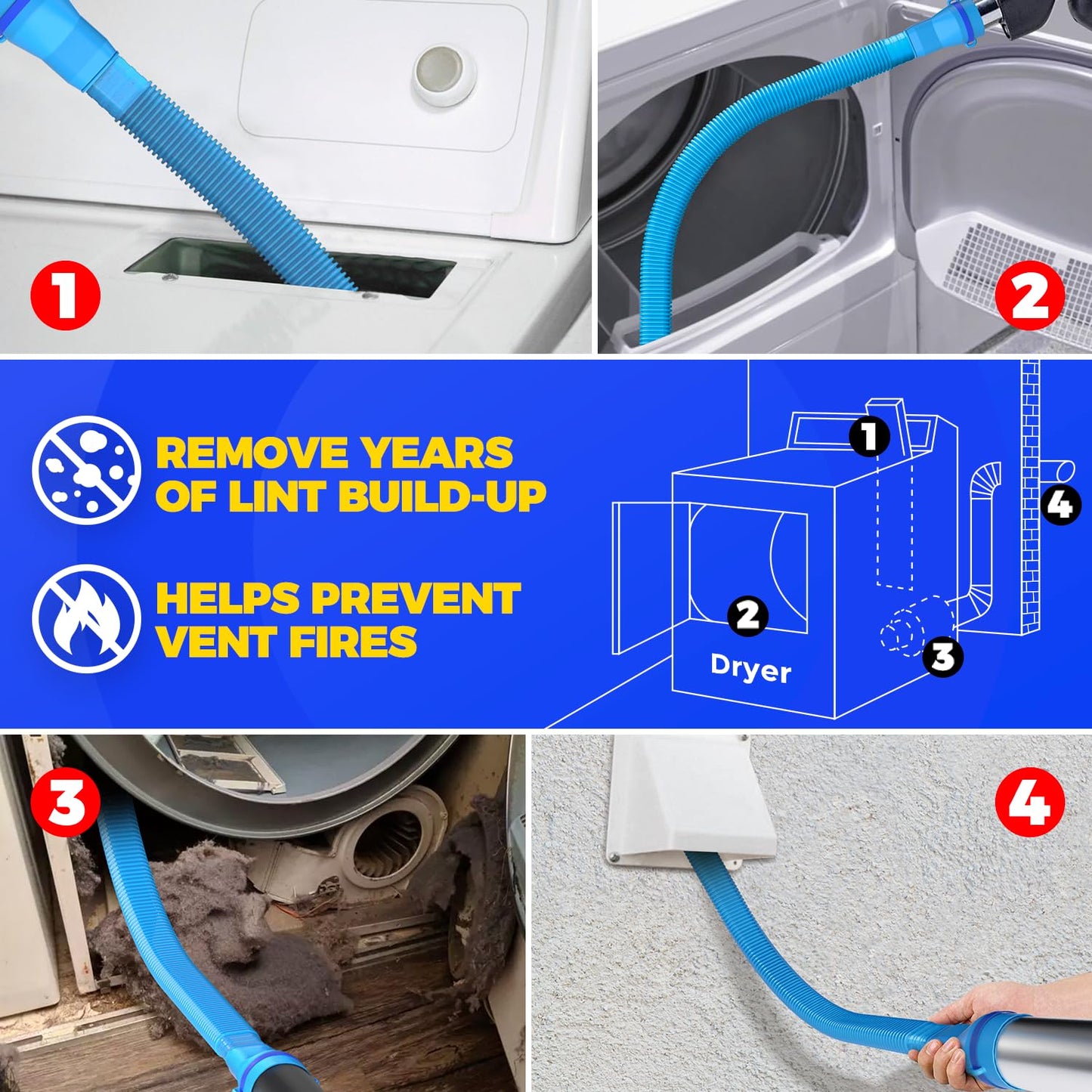 Holikme Dryer Vent Cleaner Kit - Vacuum Hose Attachment and Clothes Dryer Lint Vent, Sky Blue