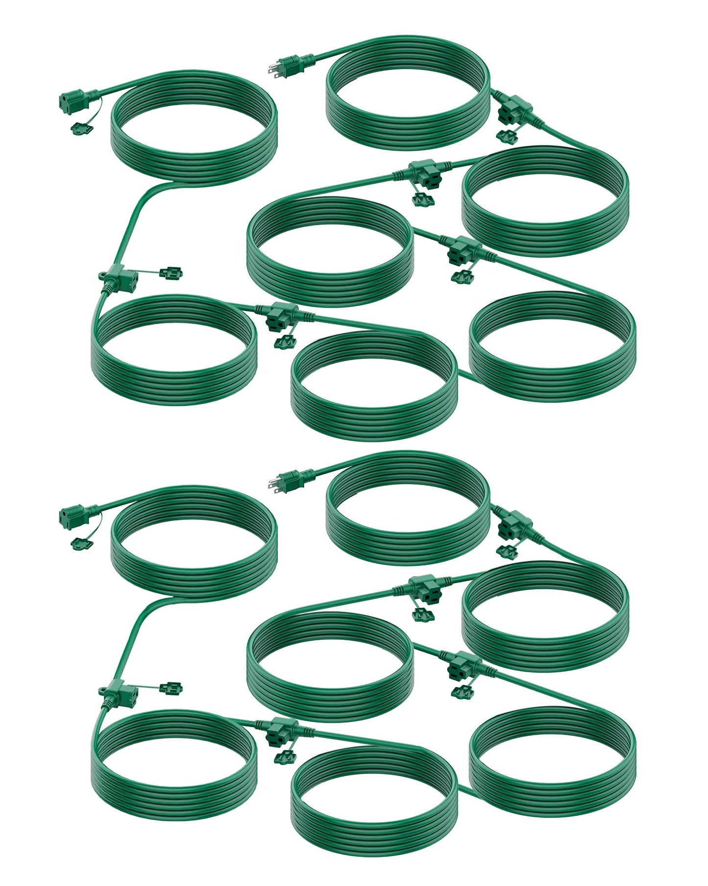 Brightown Outdoor Extension Cord Multiple Outlet, 2 Packs Each 50 Ft Christmas Light Extension Cord Evenly Spaced 6 Outlets Plugs with Safety Cover, 16/3 SJTW Green Extension Cord Waterproof