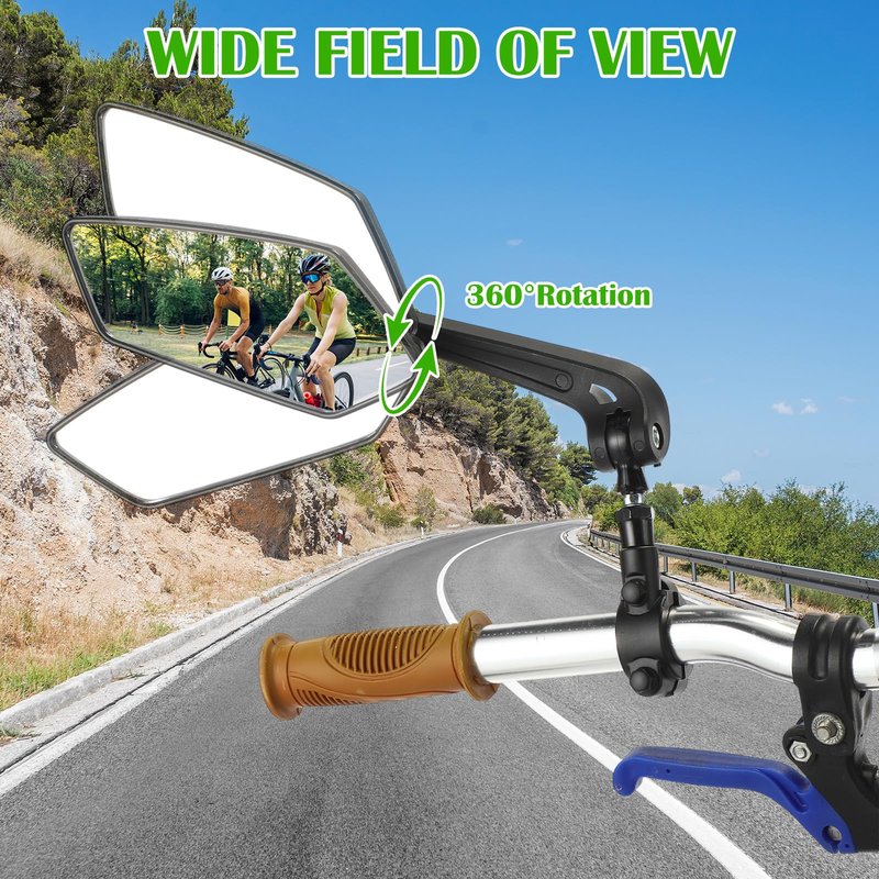 Hestya 2 Pack Bike Mirrors 360° Adjustable Rotatable Bike Handlebar Rear View Mirror Safety Bicycle Rearview Glass with Universal Fit Accessories for Motorcycle Handlebars
