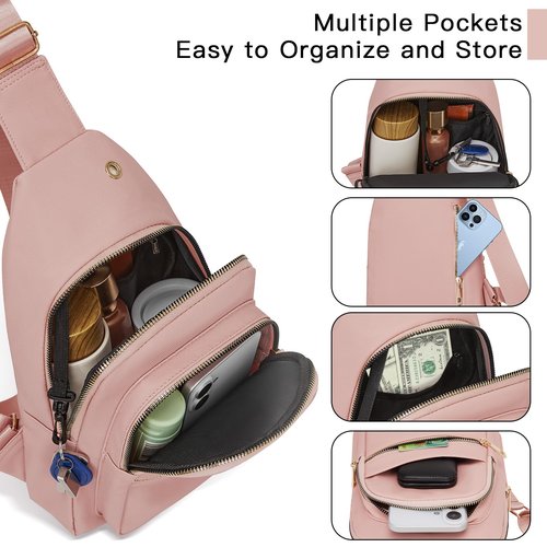 Aganmi Small RFID Waterproof Travel Crossbody Sling Bags for Women Men, Hands Free Lightweight Sling Backpack Fanny Pack Cross Body Bag for Outdoors Hiking Traveling Fitness Commuting Leisure Pink