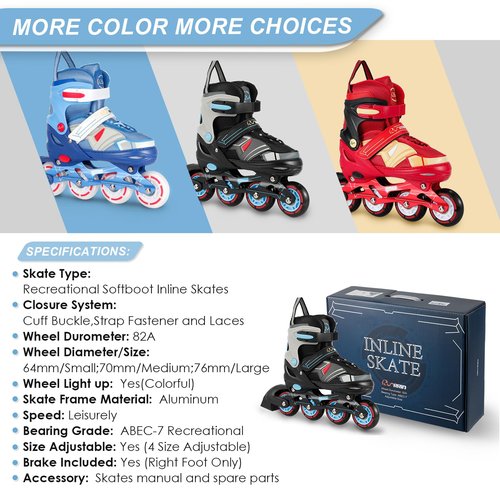 RunRRIn Adjustable Kids Inline Skates for Boys Girls with Full Light Up Wheels - Roller Skates for Kids Ages 6-12, Toddler Ages 3-5, Youth Women Beginners Outdoor Indoor