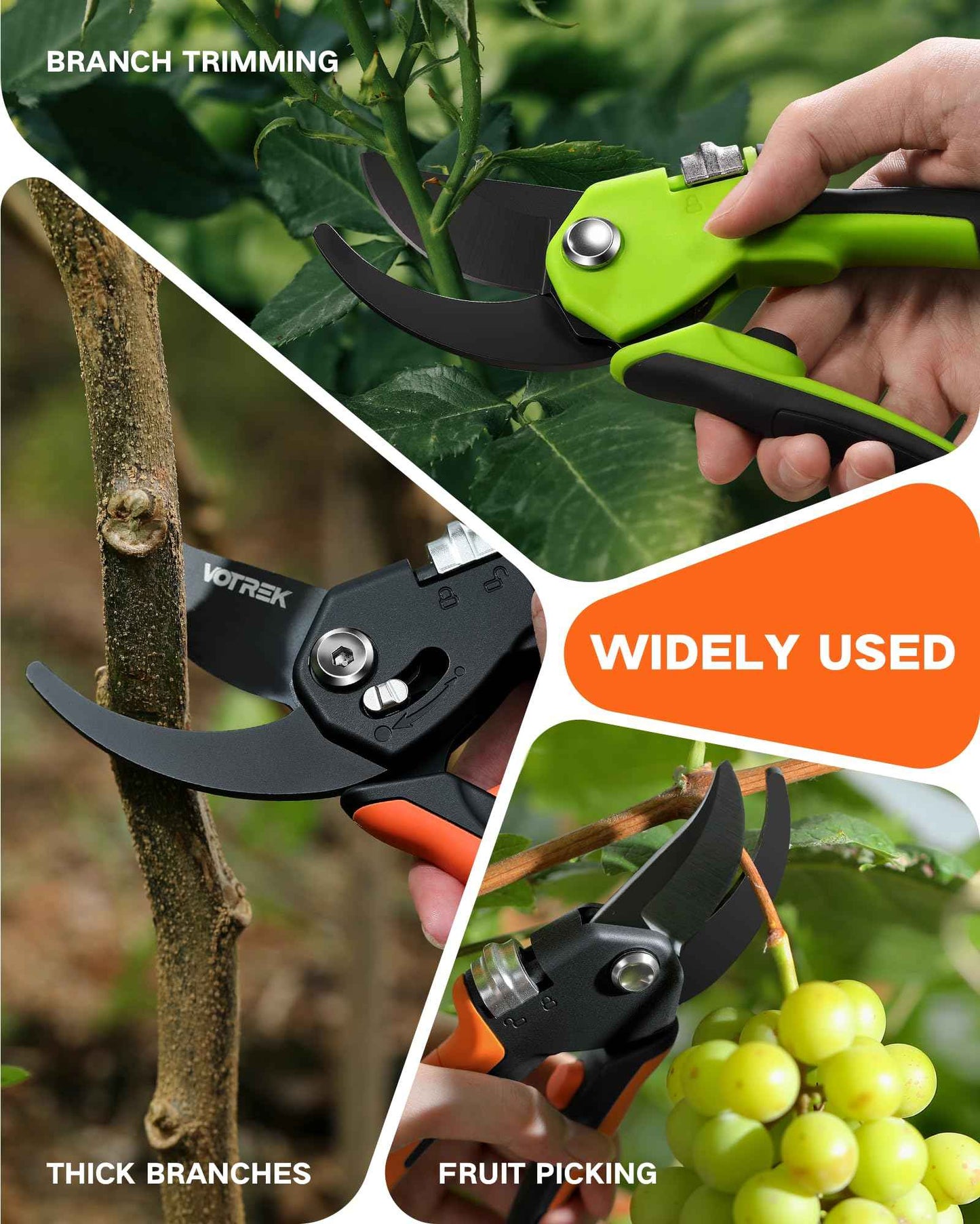 VOTREK 8.5" Pruning Shears for Gardening, 【Unique Stepless Handle Opening】Professional Bypass Garden Clipper for All Hands, SK5 Steel Blades, Heavy Duty Ergonomic Plant Pruners for Branch