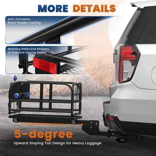 KUIPERAUTO Folding Rack Hitch Mount Cargo Carrier - 500 Lbs Capacity | 60" x 24" x 14" Heavy Duty for SUV & Truck