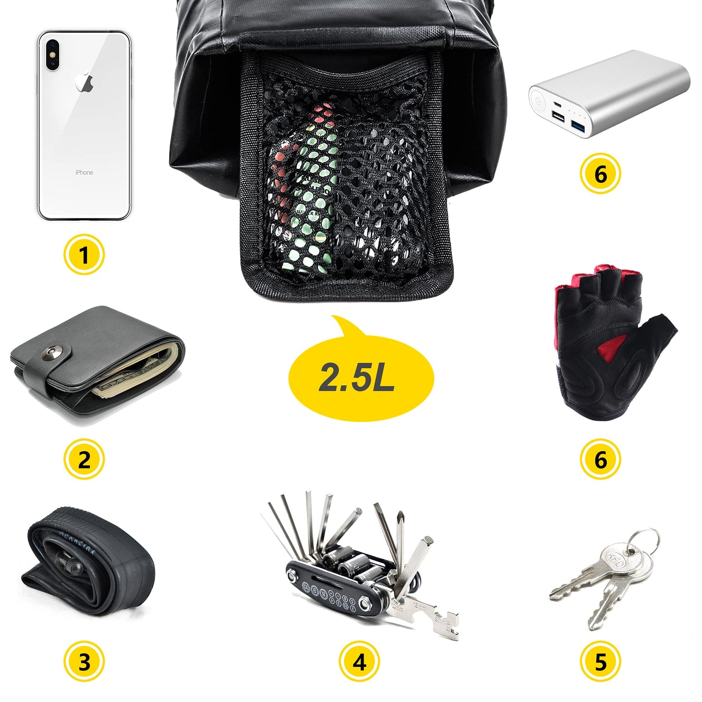 Rhinowalk Bike Saddle Bag Waterproof Bicycle Bag Cycling Seat Bag Mountain Road Portable Storage Bag, 2.5L