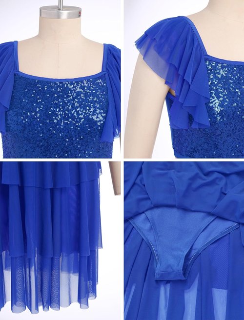 Lyrical Dance Dress - Sparkly Sequins Crop Top & Tiered Chiffon Midi Skirt | Women's Contemporary Outfit