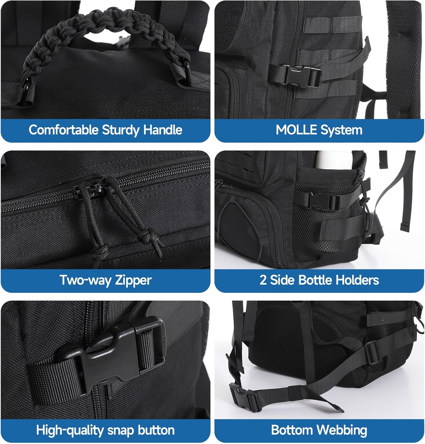 Skiennix Tactical Backpack - 35L Military Travel Bag with Shoe Compartment | Water-Resistant Black Rucksack for Hiking & Outdoor Survival