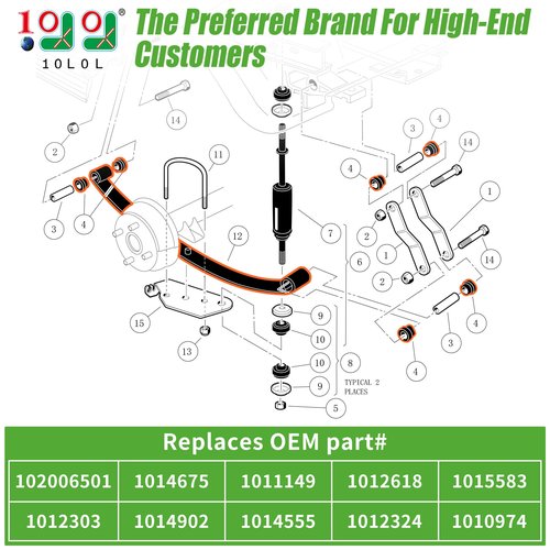 10L0L Golf Cart Heavy Duty Rear 4-Leaf Spring Kit with Bushings & Sleeves for Club Car DS Golf Cart Accessories OEM 102006501, 1014675, 1011149, 1012618, 1015583, 1012303, 1014902