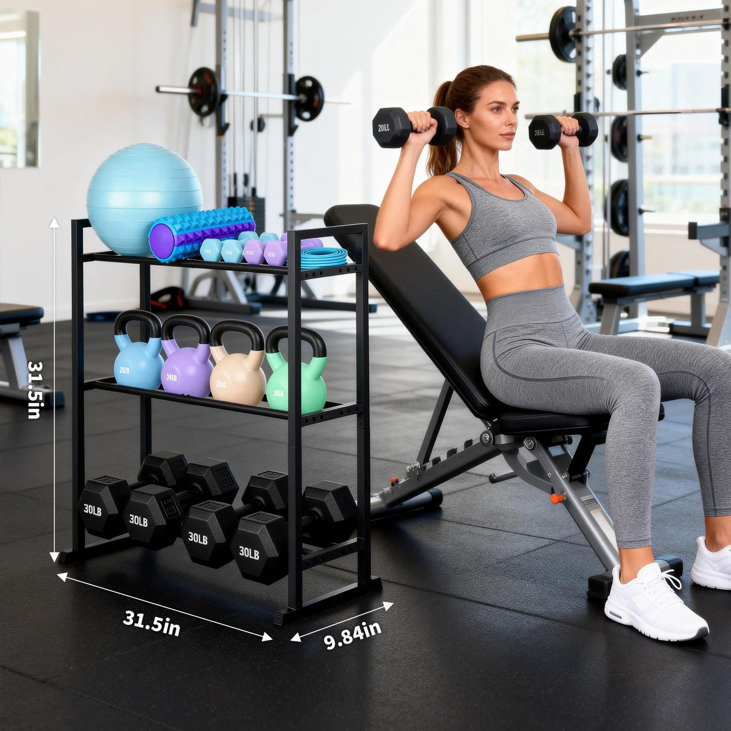 plthets 3 Tier Adjustable Dumbbell Rack - Weight Rack for Home Gym Dumbbells to 450 lb Capacity, Dumbbell Storage Rack Stand for Home Gym Dumbbells & Kettlebell