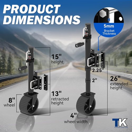 8-Inch Wheel Trailer Jack - 2000 lbs Capacity | 13-Inch Vertical Movement for RVs, Boats, Trailers