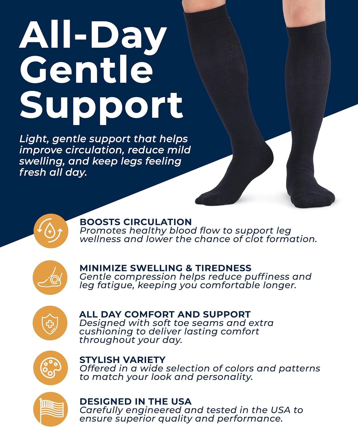 Pembrook Compression Socks - Light Support for Men & Women | 8-15 mmHg | 3 Pairs