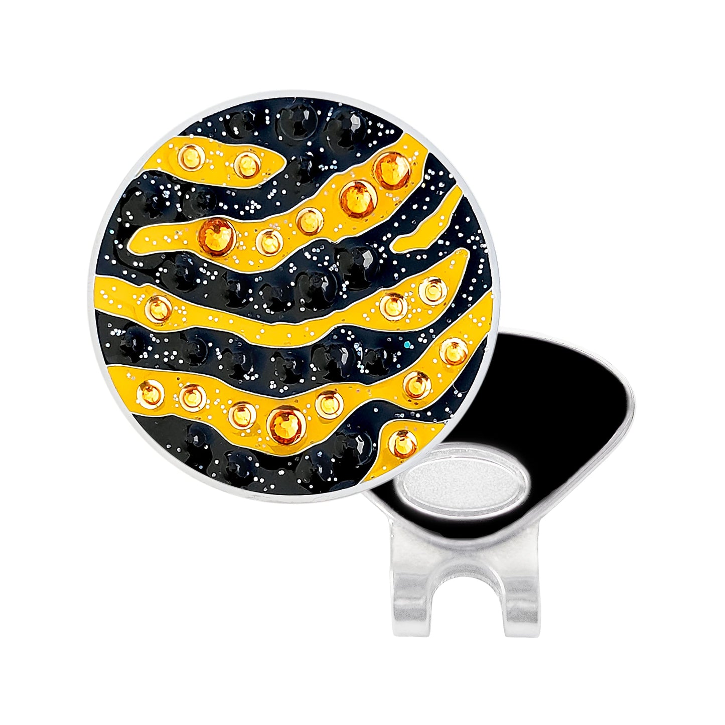 NAVIKA Tiger Print Golf Ball Marker with Austrian Crystals - Safari Animal Theme - Hat Clip Gift for Women Golfers