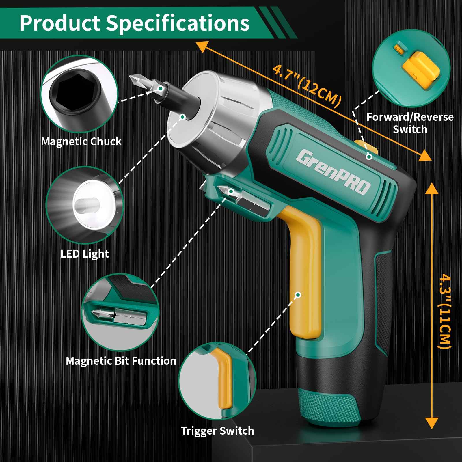 GRENPRO 4V Electric Screwdriver Rechargeable, Cordless Screwdriver 9pcs Bit with 1pc Bit Holder, USB Small Power Screwdriver Set with Bits, Green