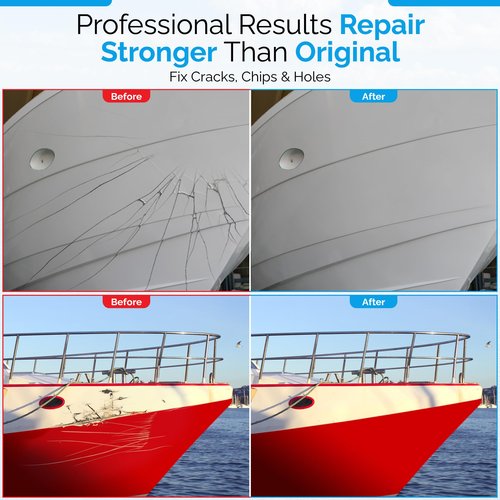 Fiberglass Boat Repair Kit – Professional Gel Coat Repair Kit for Boats, Marine Epoxy Filler Fixes Chips, Cracks & Holes – Color Match (4 Pigments), Waterproof, UV-Resistant, Easy DIY Boat Repair