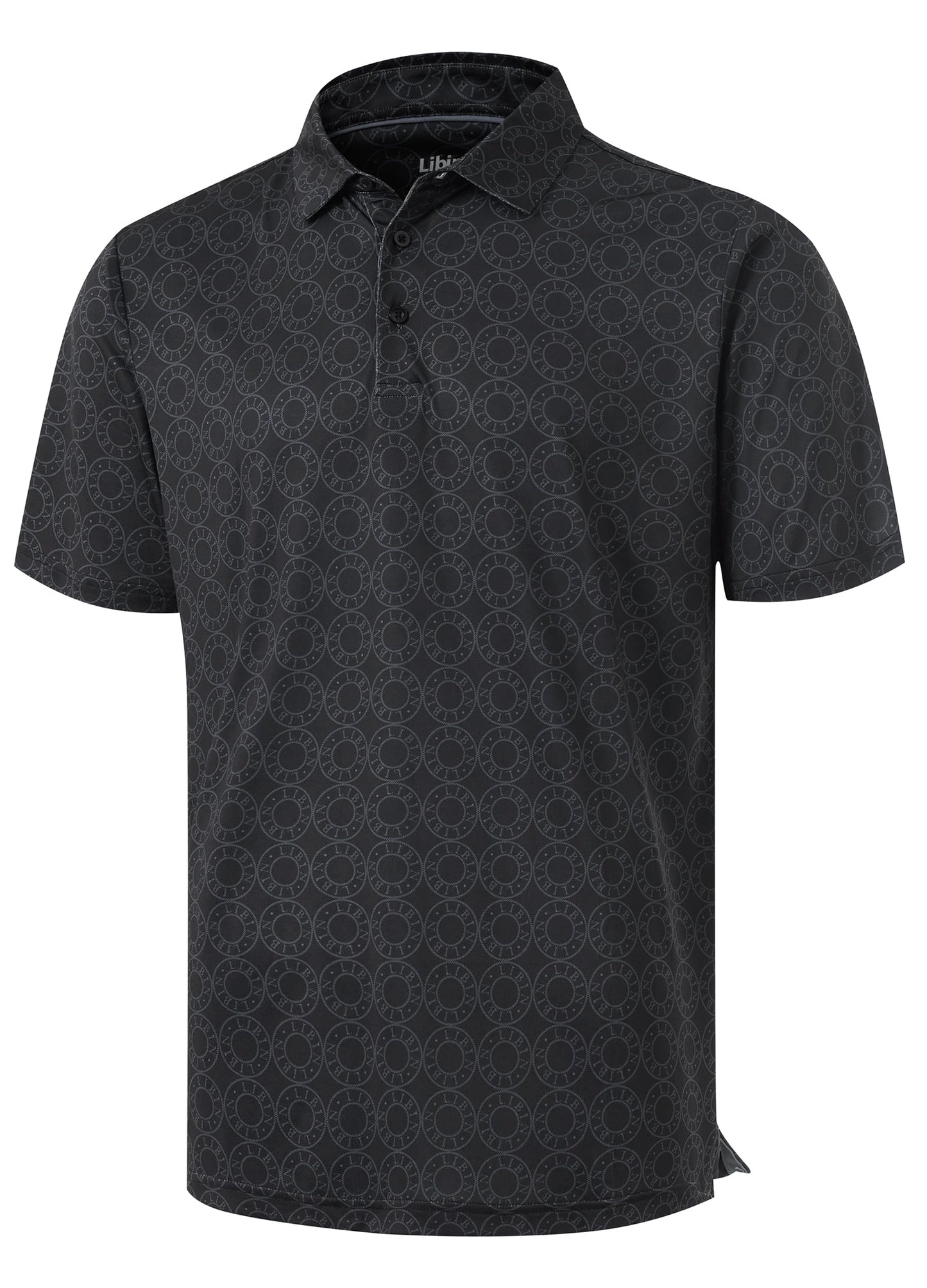 Libin Golf Shirts for Men Short Sleeve Quick Dry Performance Moisture Wicking Print Collared Polo Shirts Casual Business, Black Grey Circle, Large