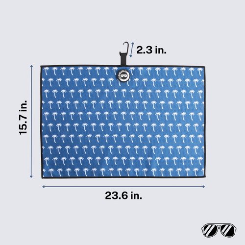 Magnetic Golf Towel with Carabiner Clip & Extra Strong Magnet - 24 x 16 in. Waffle Microfiber Golf Bag Towel - Blue Golf Towels for Golf Bags Women & Men (Blue, Palm Trees)