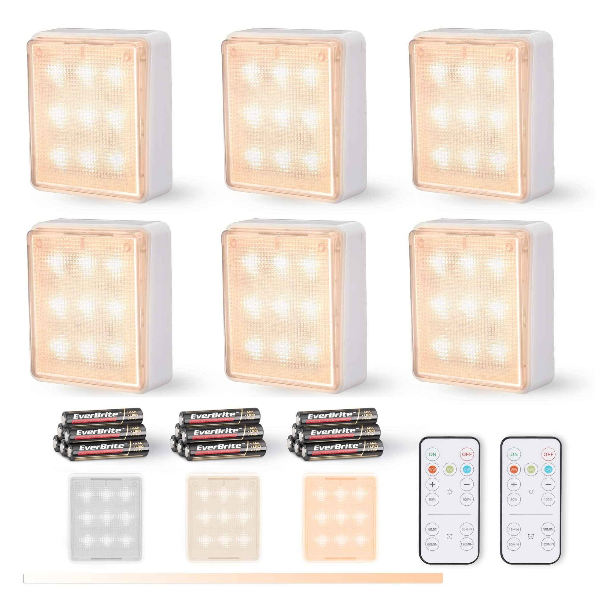 EverBrite Closet Light, LED Tap Lights Push Lights with Remote Control, Battery Powered Stick On Lights for Kitchen, Cabinet, Under Counter, Bedroom (6PCS)