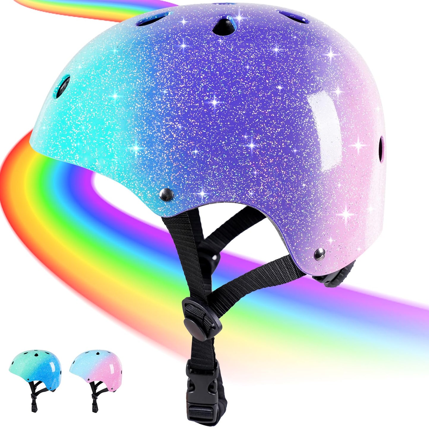 Kids Bike Helmet for 3-5-8-14 Years Kids Girls Boys Youth Bicycle Helmet for Scooter Balance Bike Roller Skating Skateboard Helmet (Greenpurplepink, Small)