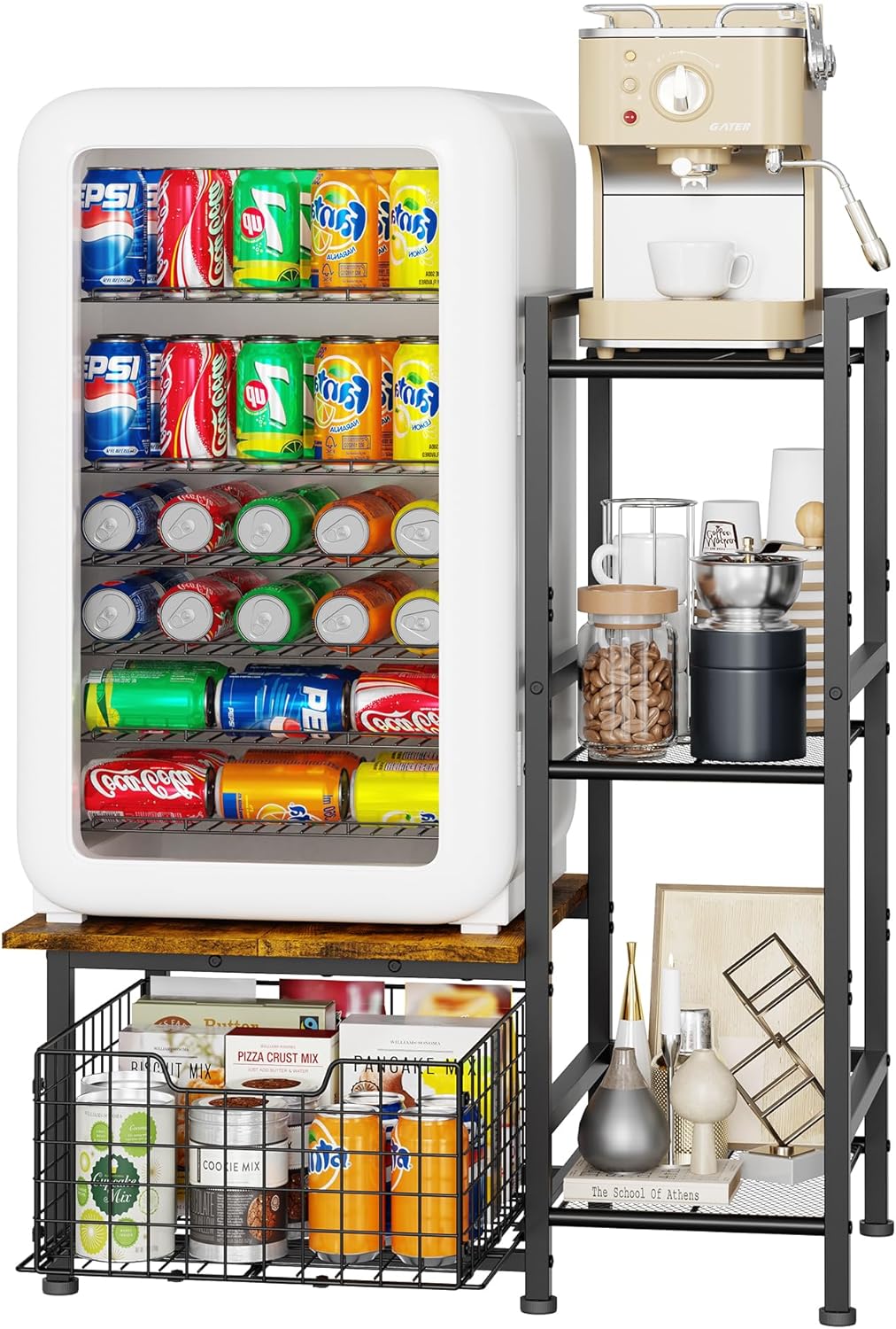 Yuyetuyo Mini Fridge Stand - Stylish Coffee Bar & Wine Cabinet with Storage Basket | Perfect for Dorms & Offices