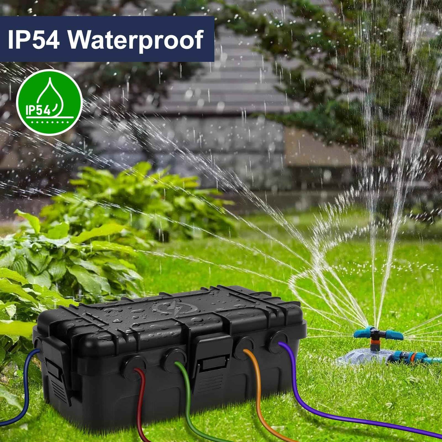 OUTDSPLY Medium Outdoor Electrical Box (11.6x5.7x4.1 inch), IP54 Waterproof Extension Cord Cover w/ 6 Cable Entry, Weatherproof Connection Box for Power Strip, Plug, Timer, Holiday Lights, Black