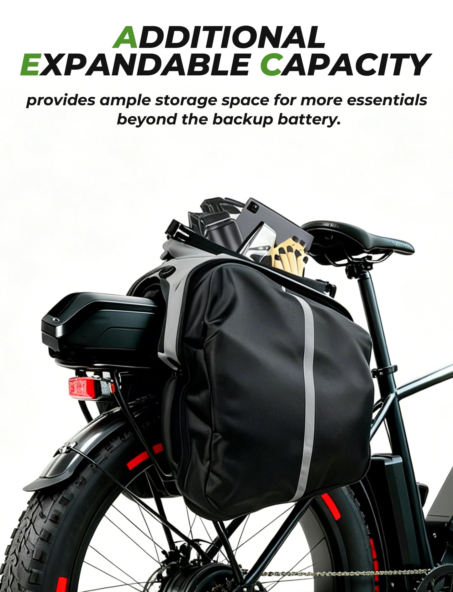 PETGILL Ebike Battery Bag，40L Hard Shell Waterproof Electric Bicycle Rear Rack Bag with Reflective Strips and Shoulder Straps，bike rack bags for ebikes，E-Bike Accessories.