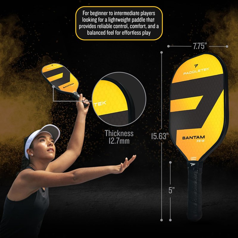 Paddletek Bantam TS-5 Pickleball Paddle | Professional Pickleball Paddles with Honeycomb Core, Textured Fiberglass Epoxy Hybrid Surface, Bantam PolyCore & High Tack Performance Grip | USAPA Approved
