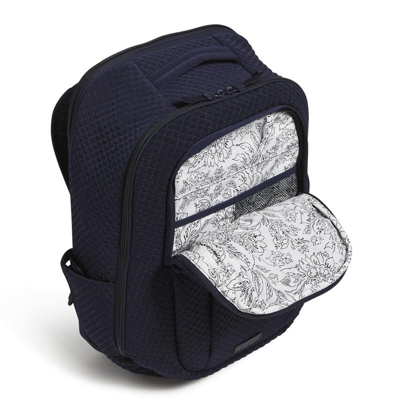Vera Bradley Women's Microfiber Large Travel Backpack Travel Bag, Classic Navy, One Size