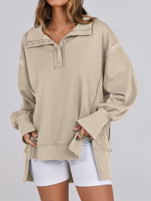 ANRABESS Women's Oversized Sweatshirt - Casual Button-Up Henley Pullover Top in High-Low Design