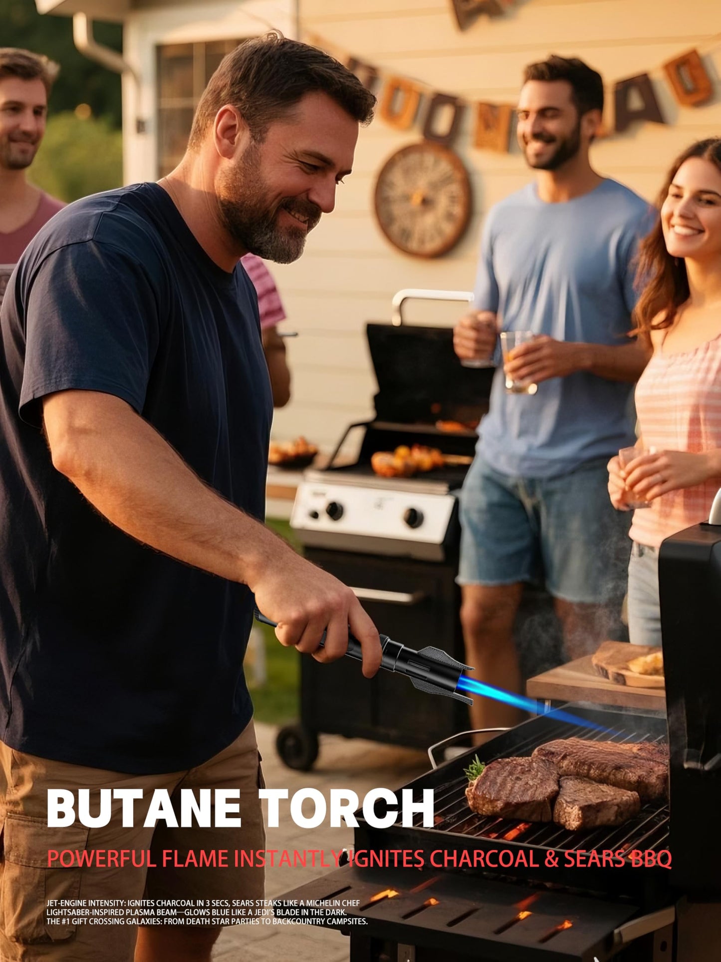 Windproof Torch Lighter Butane Refillable Jet Flame Butane Lighter for Cooking Fireplace Camping BBQ Lighters Gift for Man (Without Fuel) Black