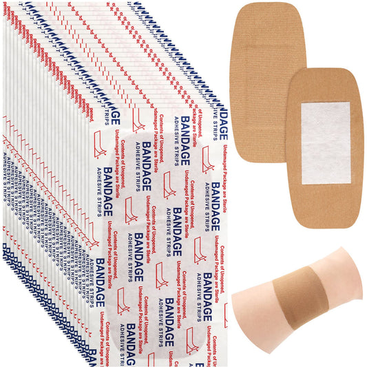 Sinmoe 100 Pcs Large Big Flexible Adhesive Bandages Wound Care Latex Free Fabric PE Bandages for Care and Protect Wounds, 2 x 4 Inch(Brown)