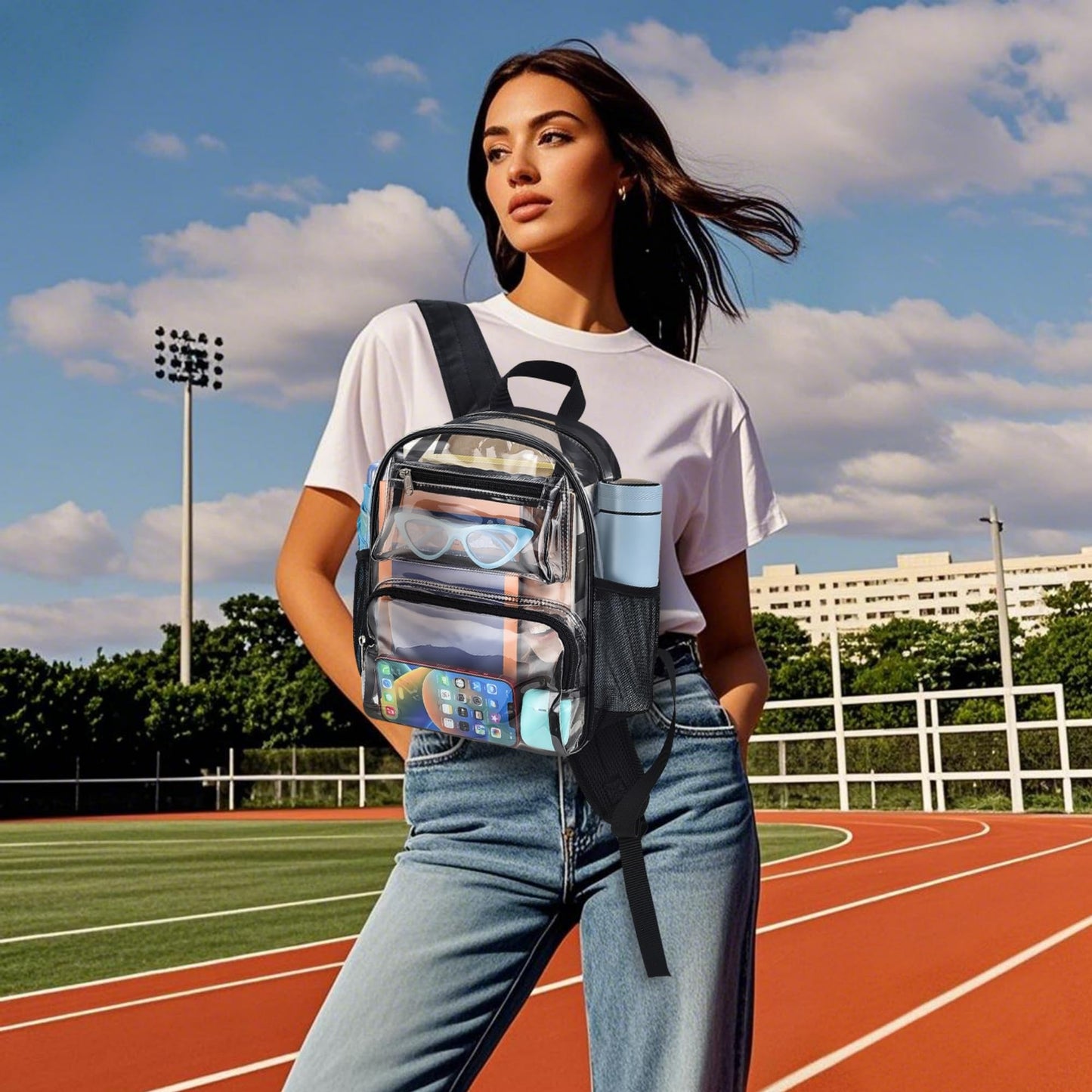 Bagenius Clear Backpack Stadium Approved 12x6x10, Black