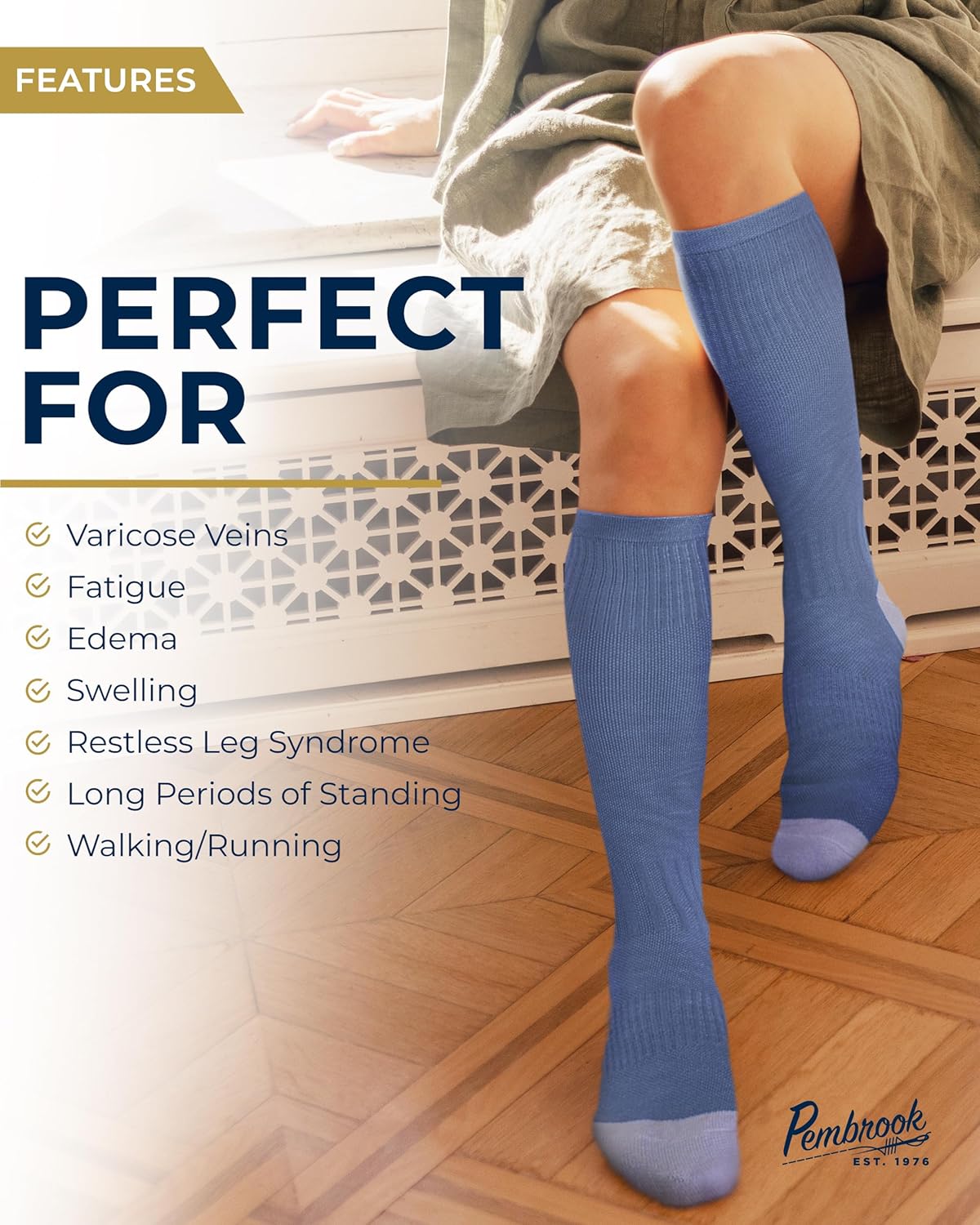 Pembrook Bamboo Viscose Compression Socks - 8-15 mmHg Light Support | 3 Pairs of Knee High Comfort
