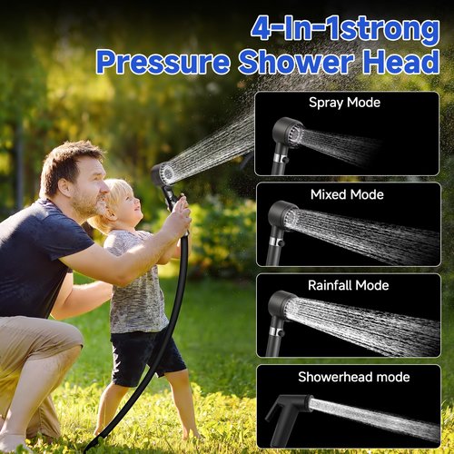 Rechargeable Camping Shower Pump, 9000mAh Portable Shower for Camping, 4 Sprayer Modes Electric Outdoor Shower Head IPX7 Waterproof USB Battery Powered Kit with 5 Gallon Bucket&Foot Pad (Blue)