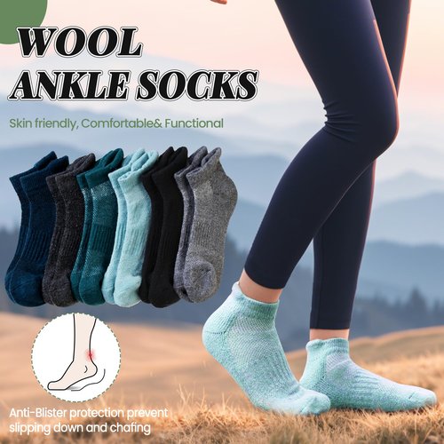 SeeyAN Merino Wool Ankle Hiking Socks For Men & Women No Show Running Athletic Support Thick Cushioned Breathable Socks 6 Pairs (Blue & Green, 9-11)
