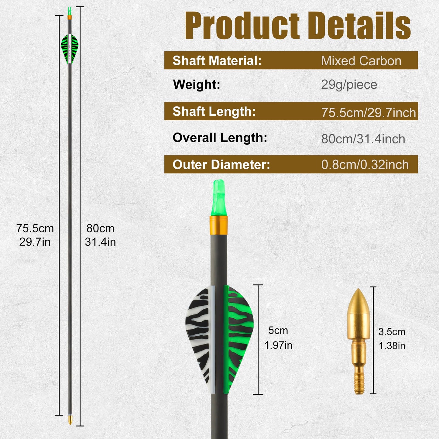 SERfawnCH Carbon Arrows 31in for Hunting & Target Practice 350 Spine