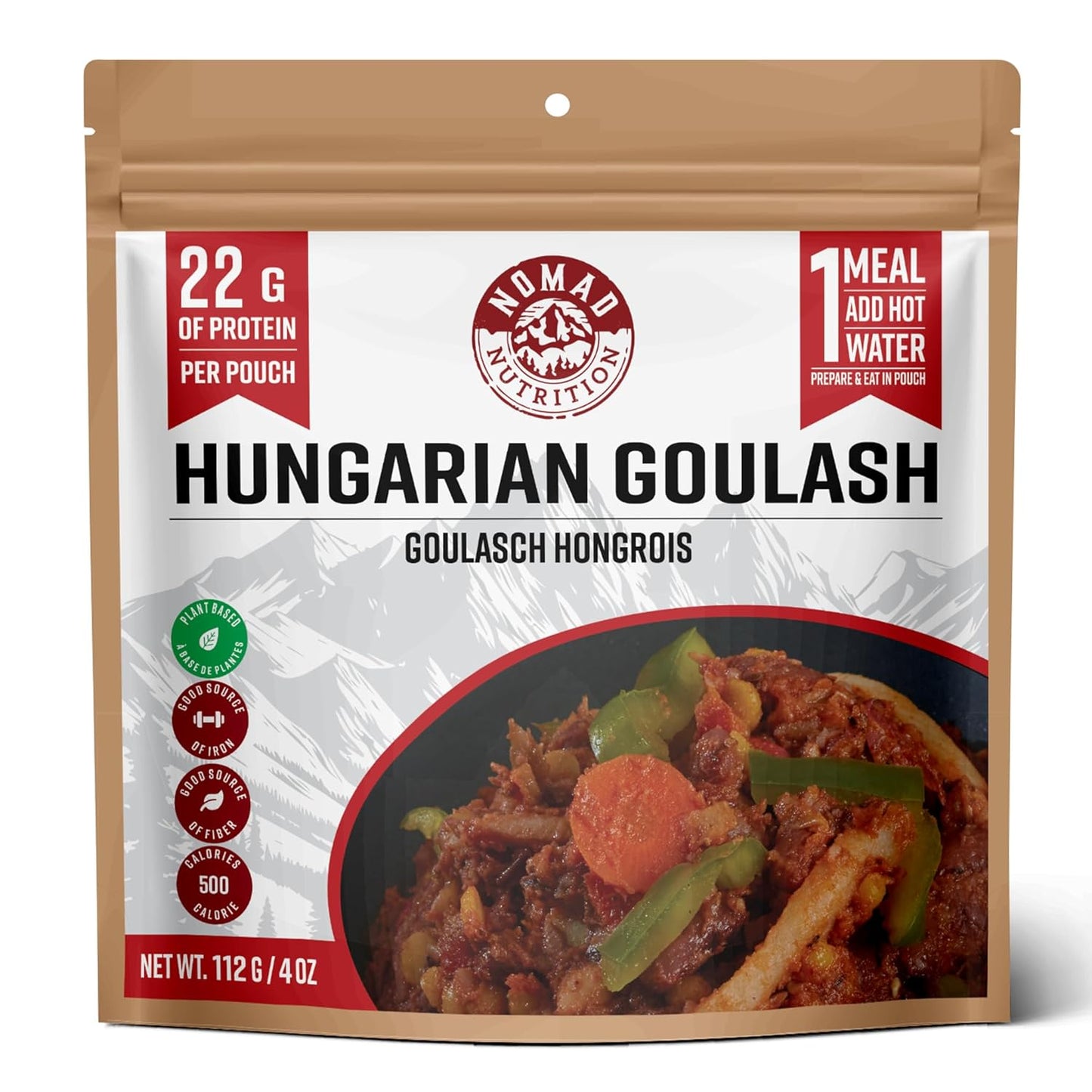 Nomad Nutrition Hungarian Goulash - Instant Freeze-Dried Camping Food | Plant-Based, Vegan, Gluten-Free | 112g Pack