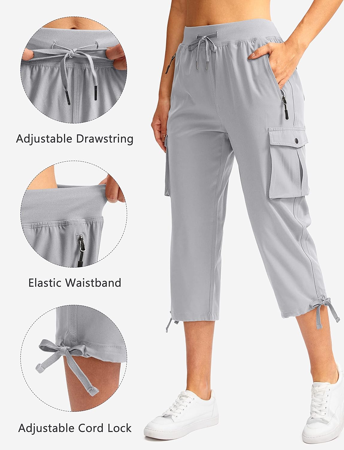 Soothfeel Women's Cargo Capris - Lightweight Quick-Dry Hiking Pants with 6 Pockets for Summer Travel