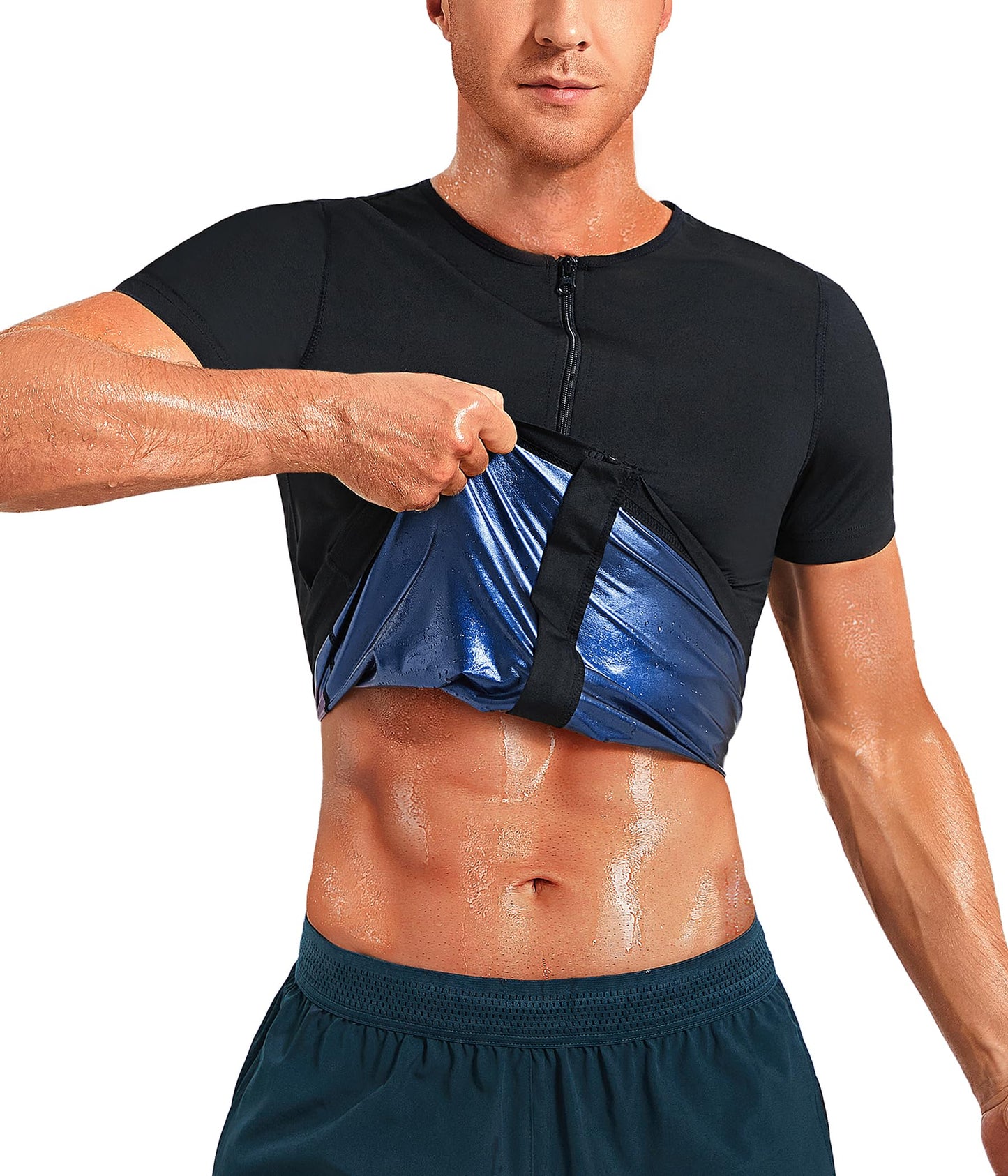 REDPAI Sweat Sauna Suits Men Polymer Zipper Sauna Shirt Short Sleeve Waist Trainer Heat Trapping Compression Sauna Vest…