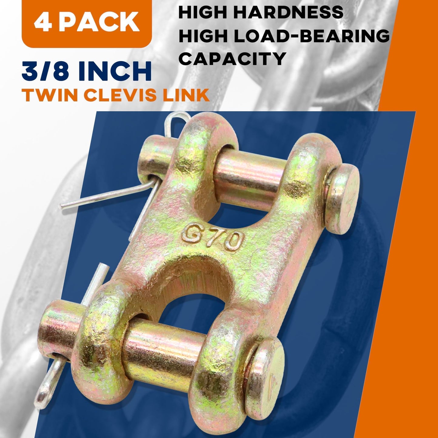 Terixe 4 Pack 3/8 Inch Twin Clevis Link, Alloy Steel Chain Repair Links for Safety Chains - 3/8 Chain Link Connector, Working Load Capacity of 6600 lbs