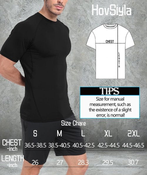 HovSiyla 5 Pack Men's Compression Shirts Cool Dry Short Sleeve Baselayer Athletic Workout T Shirts 2Black 2 White 1 Grey Large