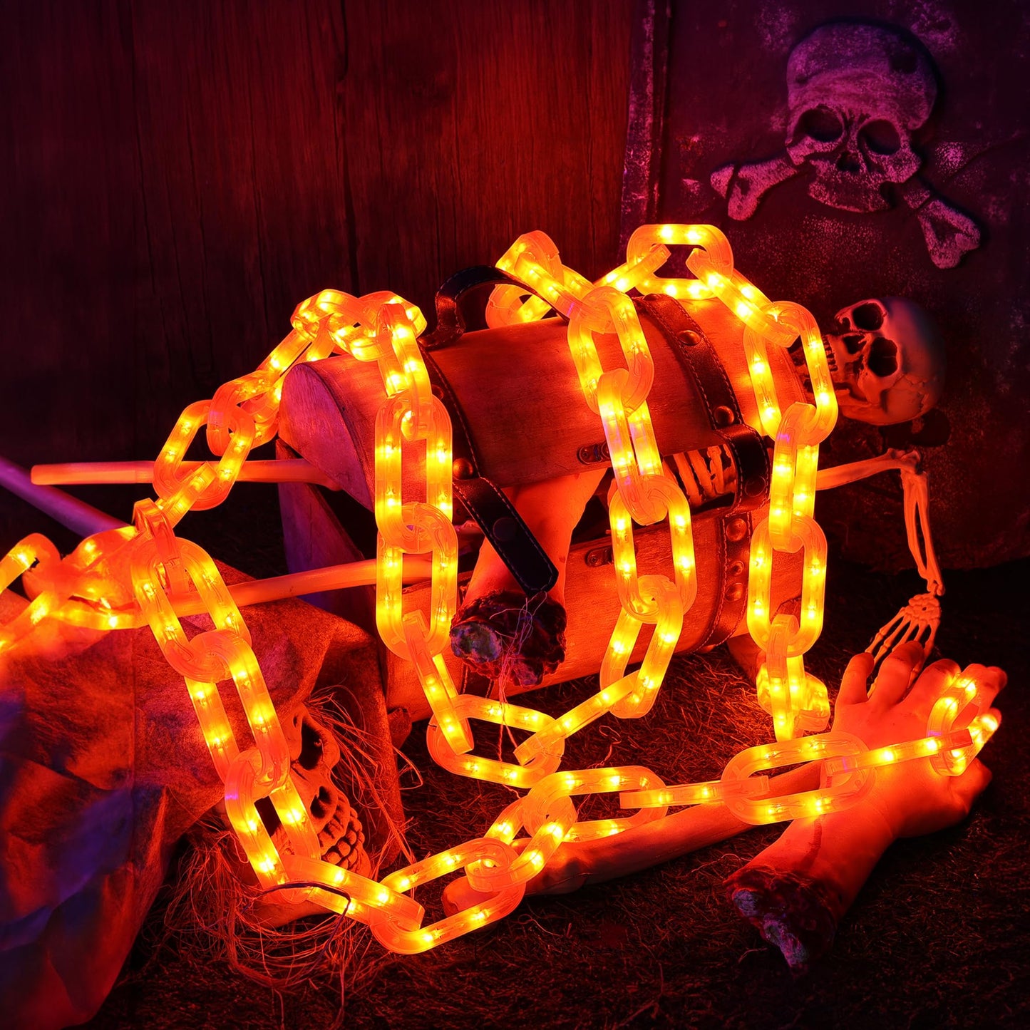 Joomer Chain Lights Halloween Decorative Battery Operated - 10 FT 160 LED Waterproof String Lights with Timer Function 8 Lighting Modes for Outdoor Indoor Halloween Decor (Orange)