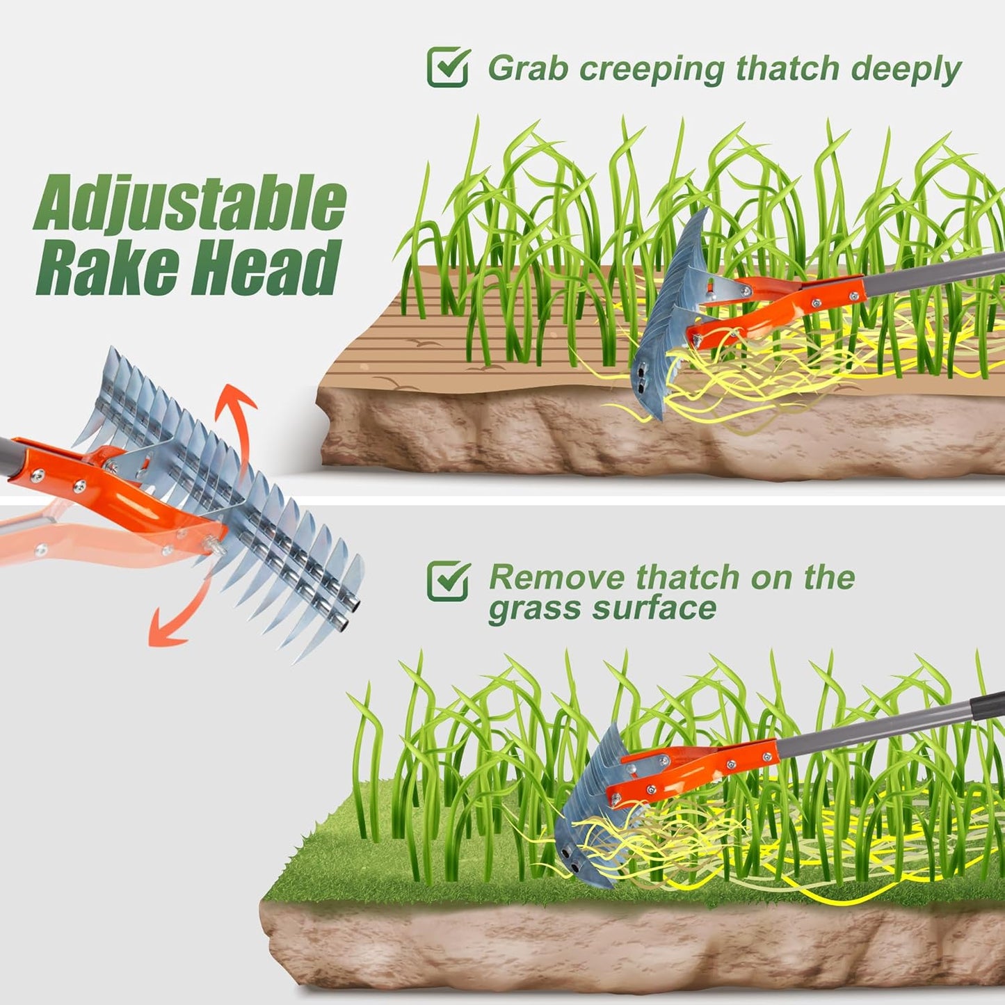 15-Inch Thatch Rake - Durable Steel Dethatcher for Lawn & Garden Care