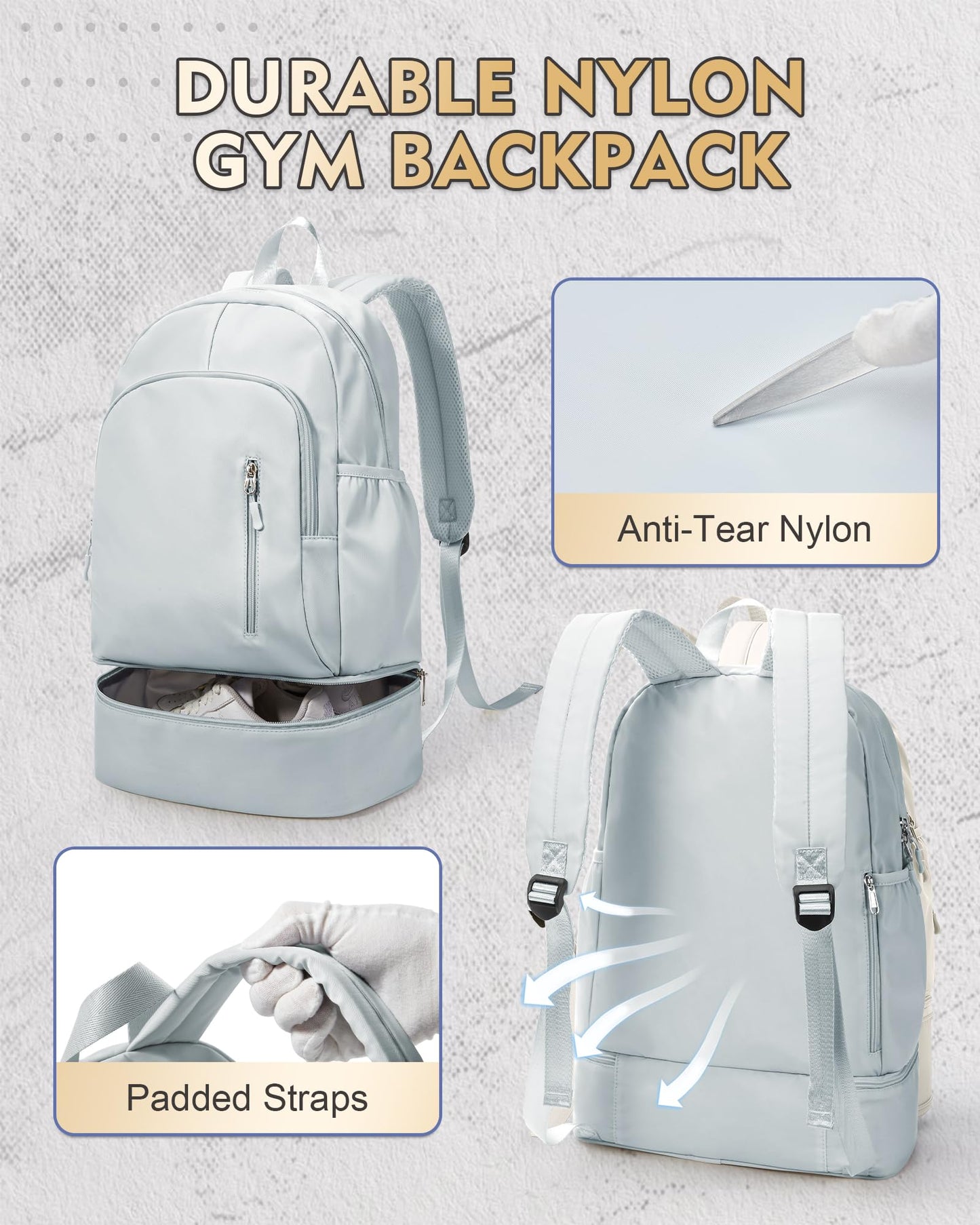 VENATIN Gym Backpack for Women Men, Lightweight Gym Bag with Shoe Compartment, Waterproof Backpack Sports Essentials with Wet Pocket for Fitness Yoga Sports, Blue