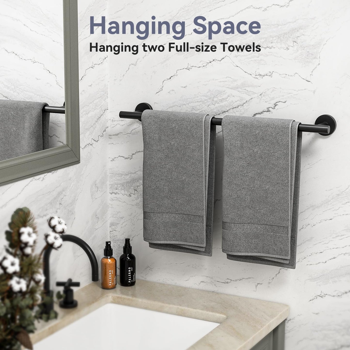 Bubxo Matte Black Towel Bar, 24 Inch Bathroom Towel Rack, Towel Holder Wall Mounted, Thicken SUS304 Stainless Steel Towel Rod Modern Home Decor (Total Length 26-Inch)