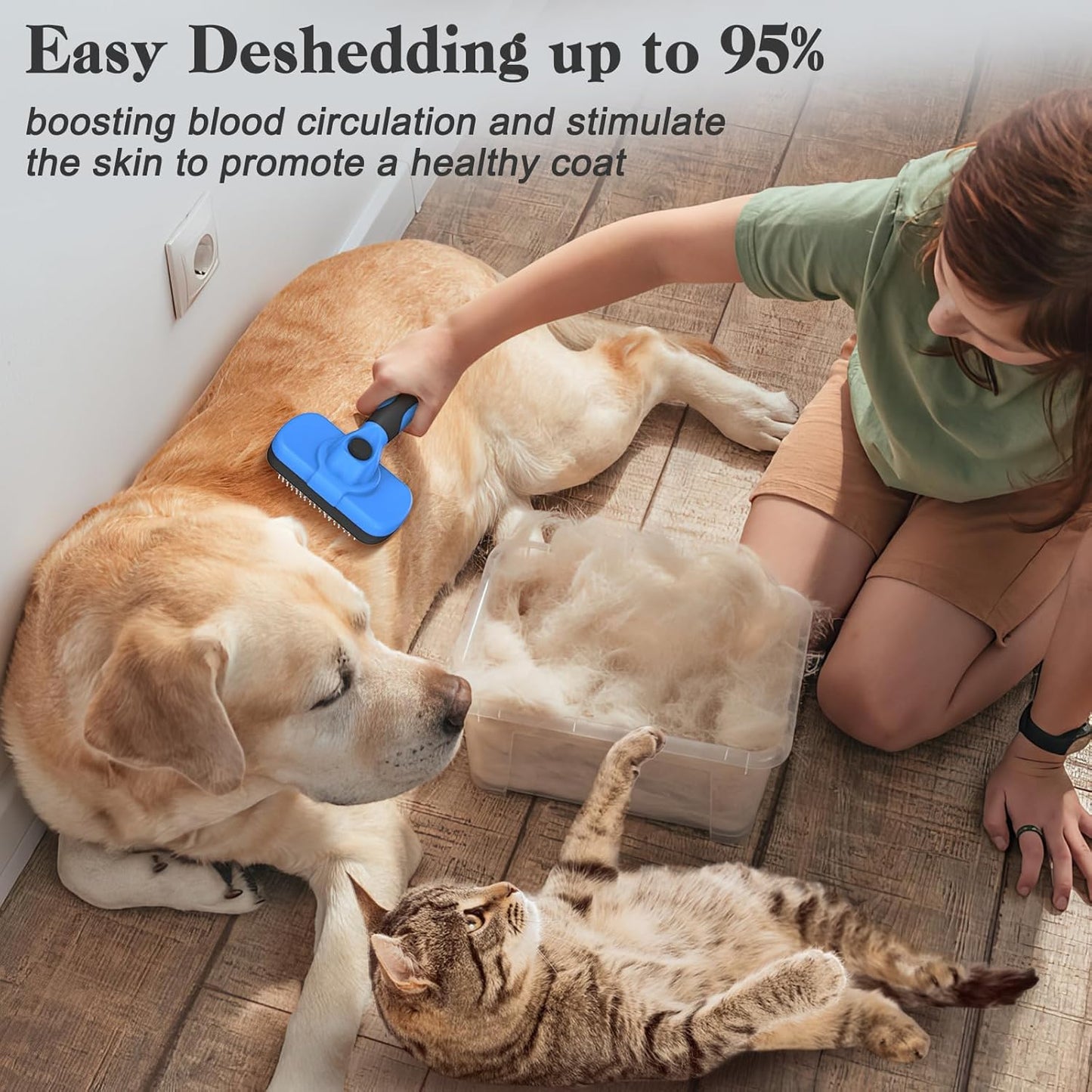 Swihauk Self-Cleaning Slicker Brush - Skin-Friendly Deshedding Tool for Dogs & Cats | Blue