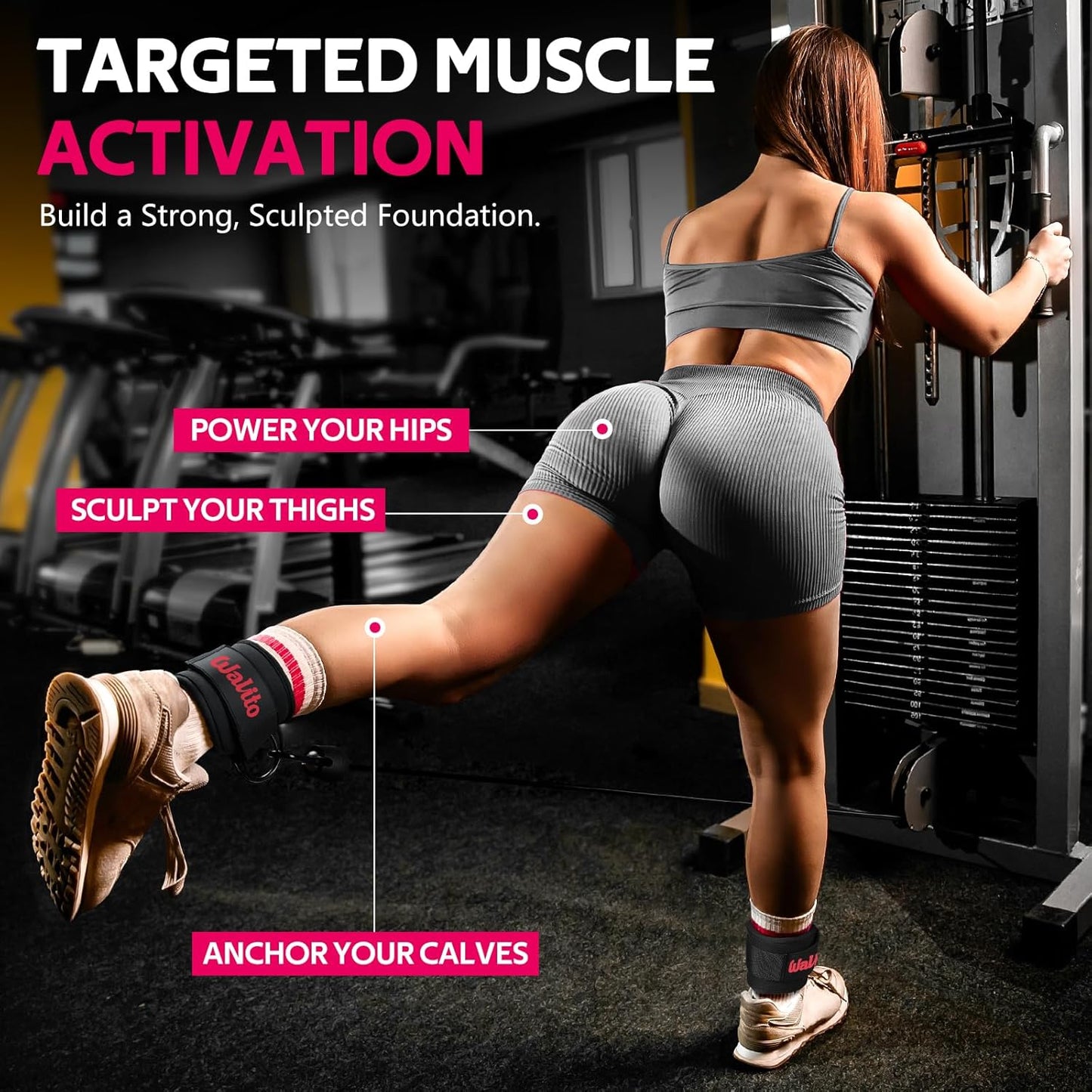 WALITO Gym Ankle Straps - Adjustable Cable Machine Accessories for Glute Kickbacks & Leg Workouts